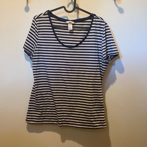 Scoop neck navy and ivory striped tee